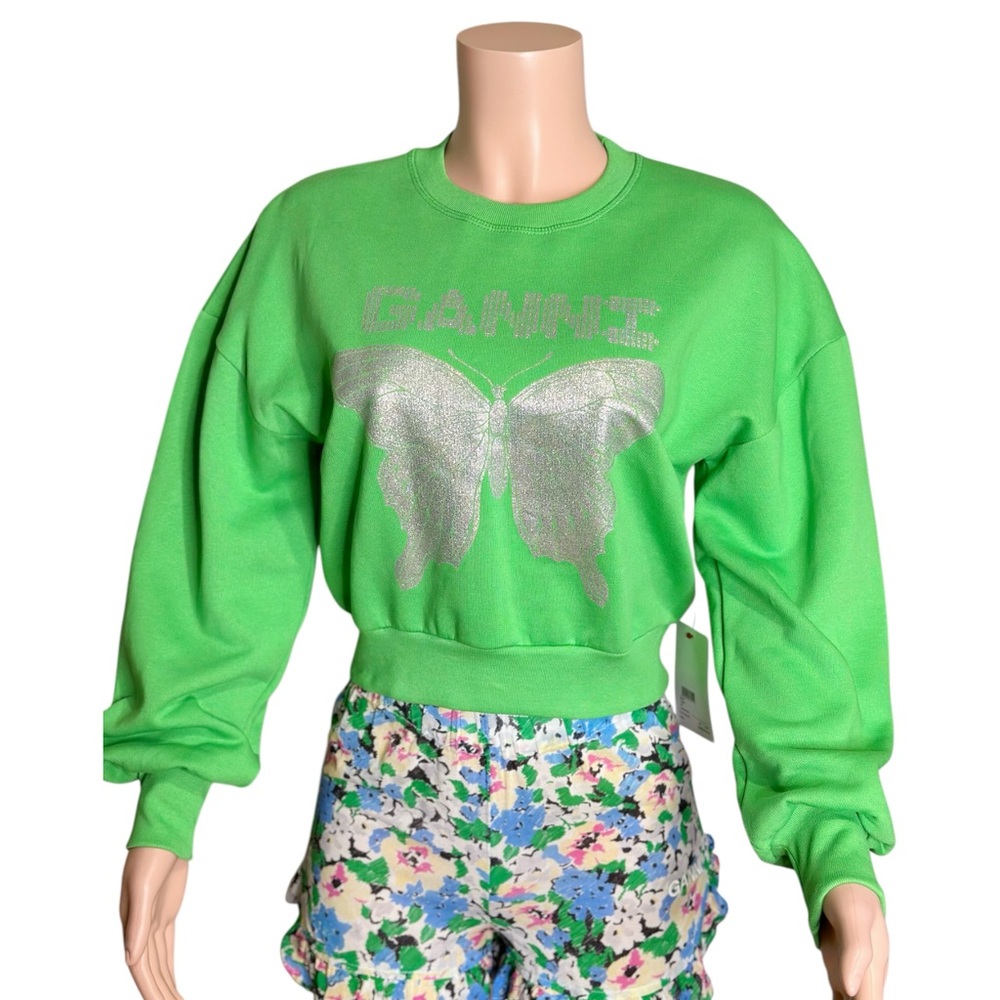 SOLD GANNI Isoli Butterfly Sweatshirt, Kelly Green, XXS - Picture 8 of 13